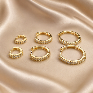 Trio de Argolinhas Douradas com Zircônias Ouro Semijoia 24K13014