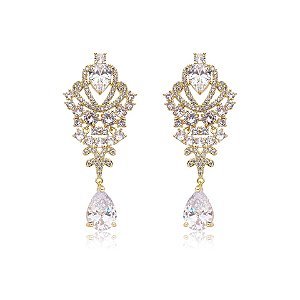 Brinco gota zircônia ouro semijoia 18505