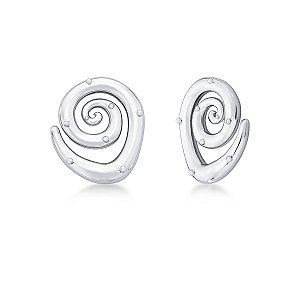 Brinco oval espiral mini esferas ródio semijoia